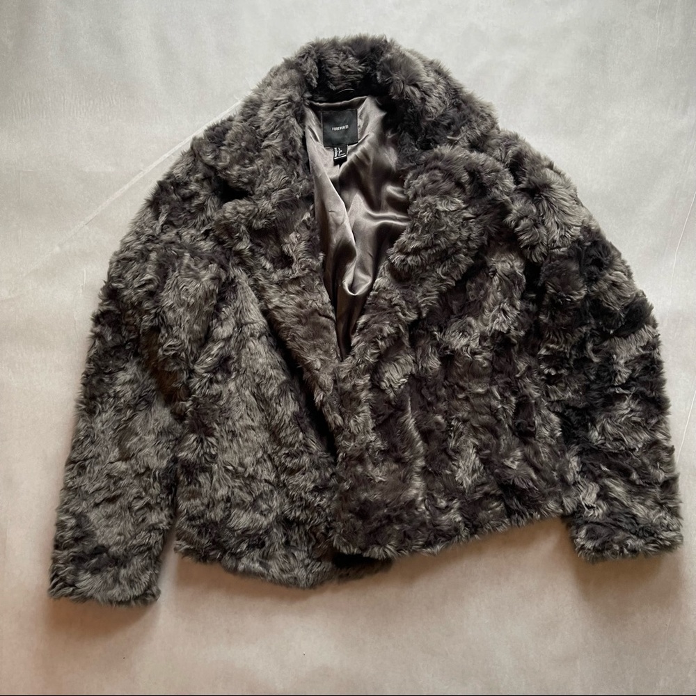 Forever 21 Faux Fur Smoke Gray Jacket size L